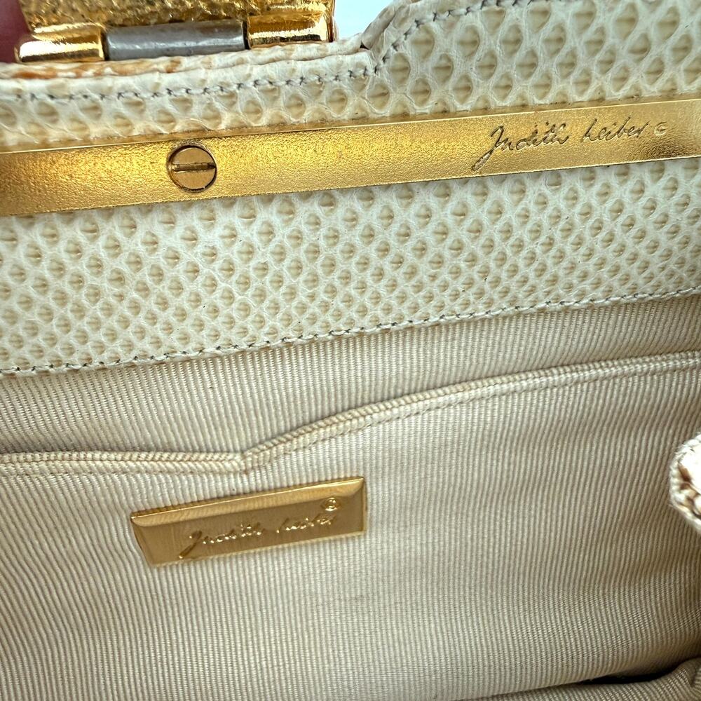 Judith Leiber Vintage Lizard Leather Clutch Gold Frame Evening Quiet Luxury Rare - Picture 6 of 9